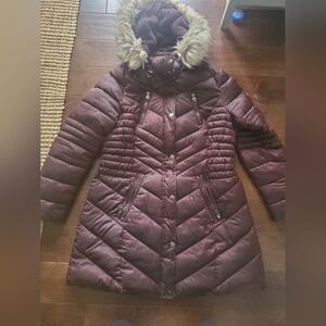 Plum Laundry by Shelli Segal winter knee length warm jacket with Hood La…